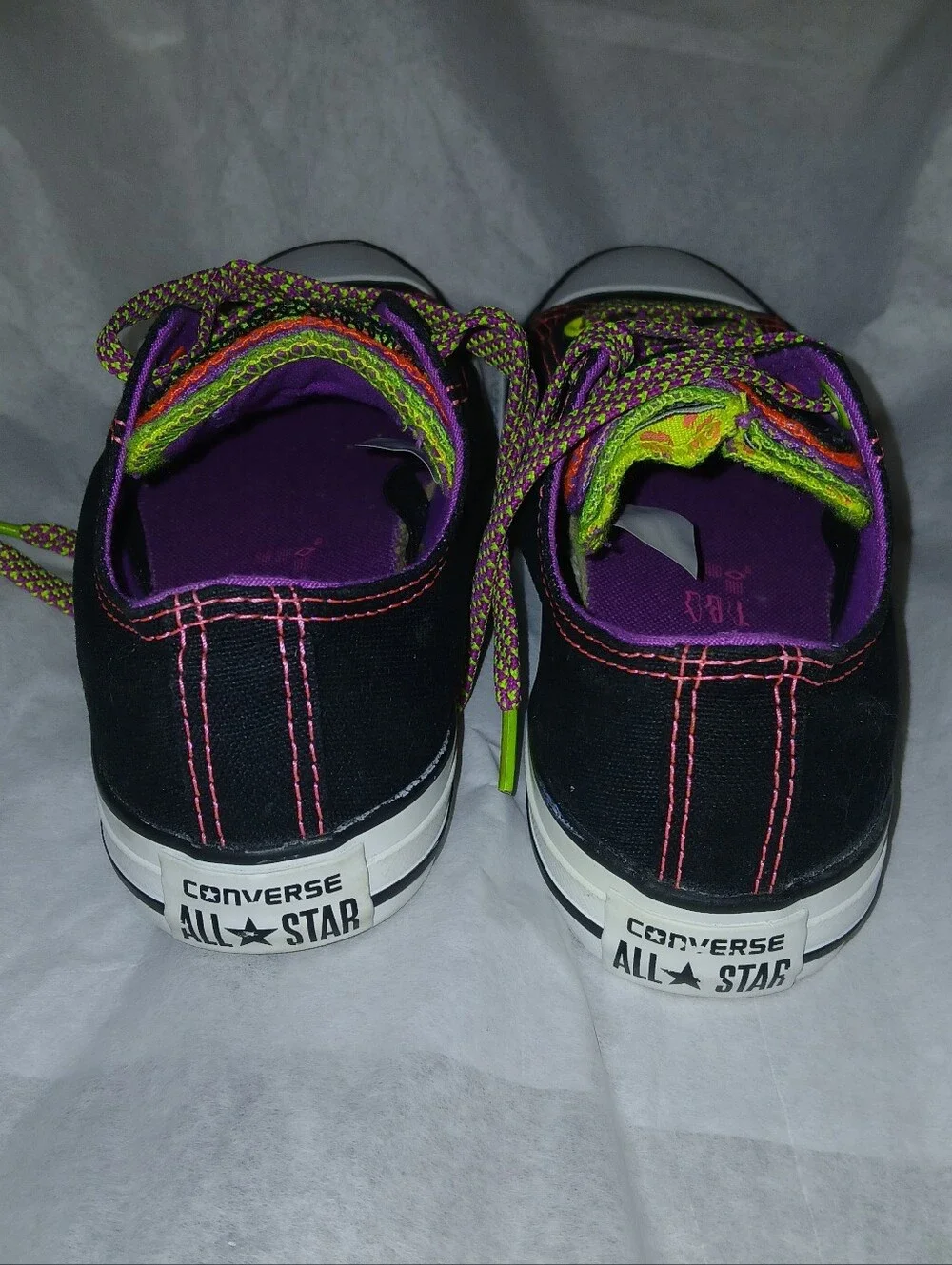 Converse Chuck Taylor All Star Multi Tongue Low Top Lace Up Sneakers Black/Neon